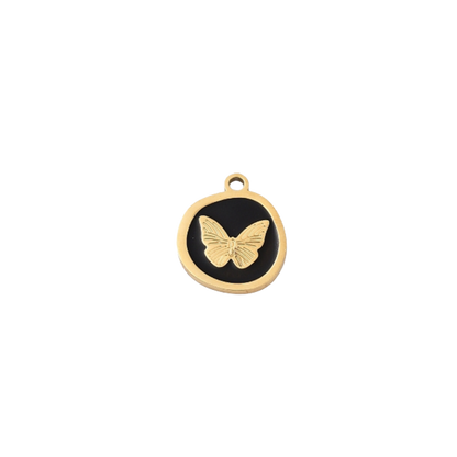 Gold Whimsical Black Butterfly Charm on transparent background 