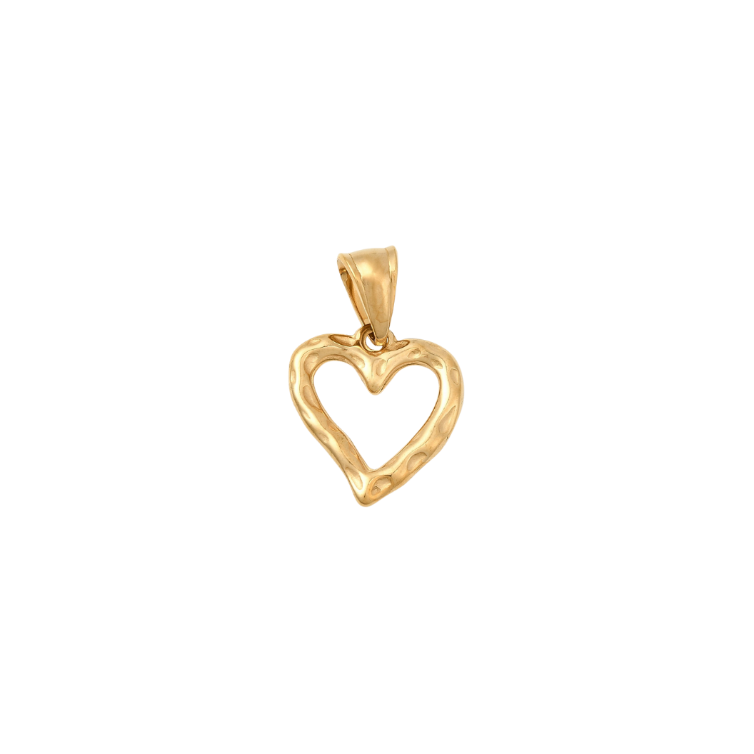 Gold Open Hammered Heart Charm on transparent background 