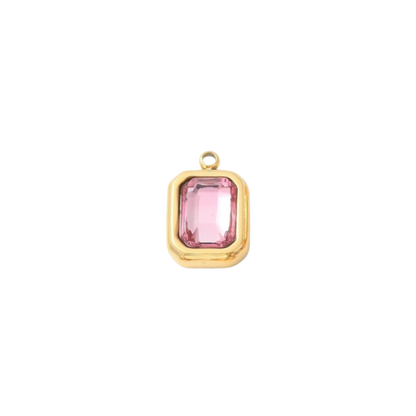 Gold Emerald Cut Assorted Gemstone Charm | Waterproof Stainless Steel