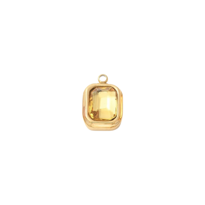 Gold Emerald Cut Assorted Gemstone Charm | Waterproof Stainless Steel