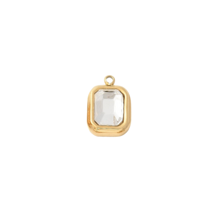 Gold Emerald Cut Assorted Gemstone Charm | Waterproof Stainless Steel