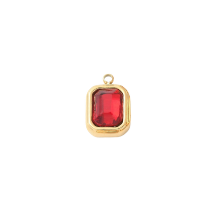Gold Emerald Cut Assorted Gemstone Charm | Waterproof Stainless Steel