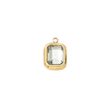 Gold Emerald Cut Assorted Gemstone Charm | Waterproof Stainless Steel