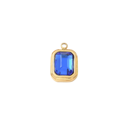 Gold Emerald Cut Assorted Gemstone Charm | Waterproof Stainless Steel