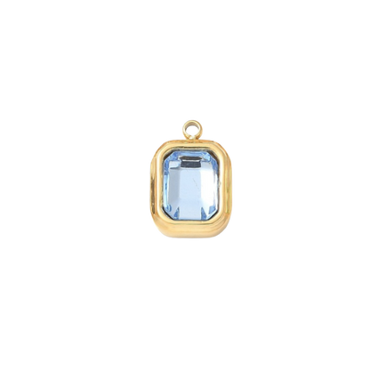 Gold Emerald Cut Assorted Gemstone Charm | Waterproof Stainless Steel