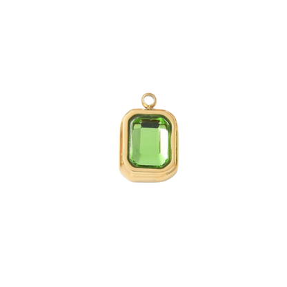 Gold Emerald Cut Assorted Gemstone Charm | Waterproof Stainless Steel