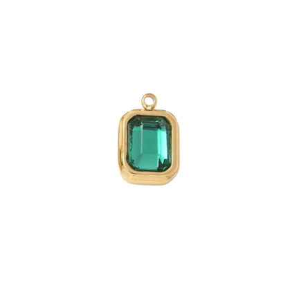 Gold Emerald Cut Assorted Gemstone Charm | Waterproof Stainless Steel