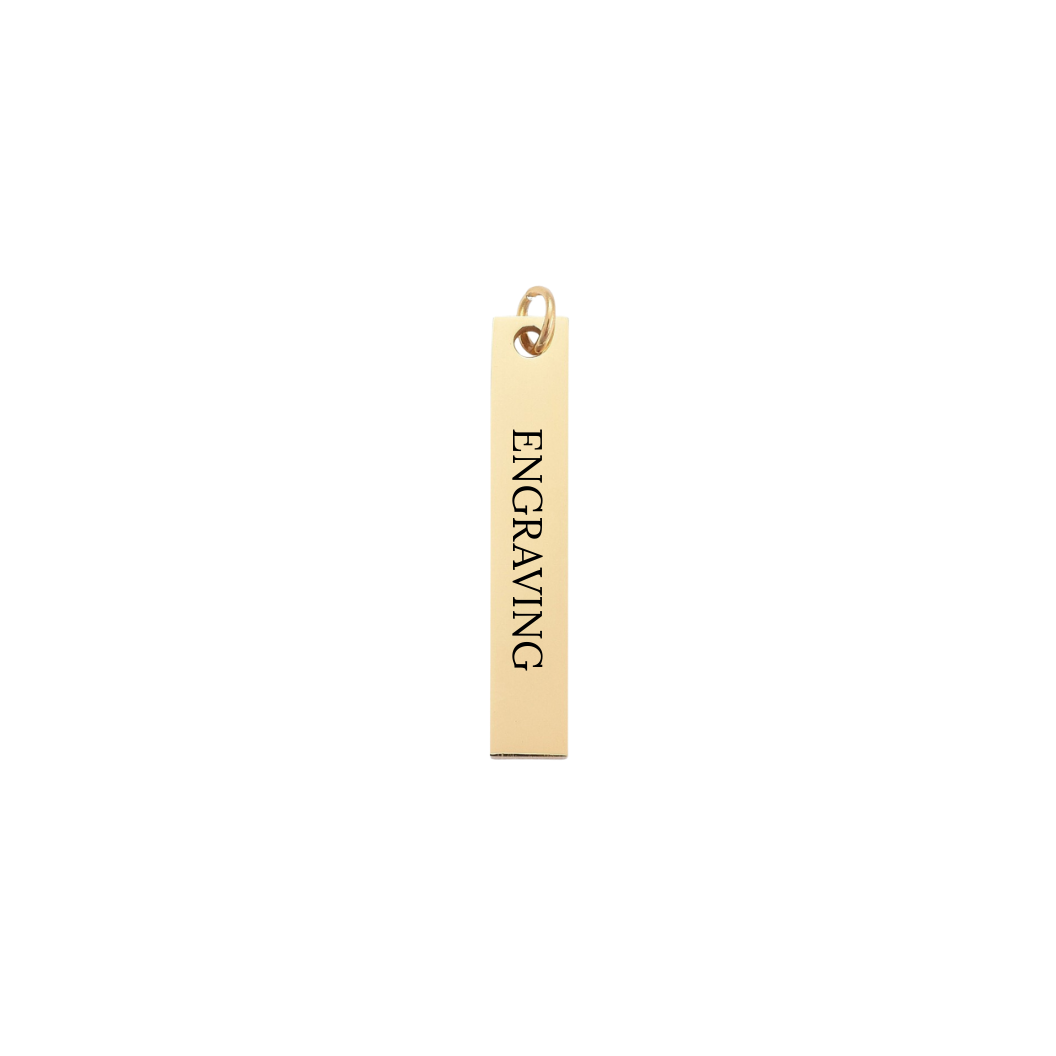 Gold pendant with 'ENGRAVING' text on a white background