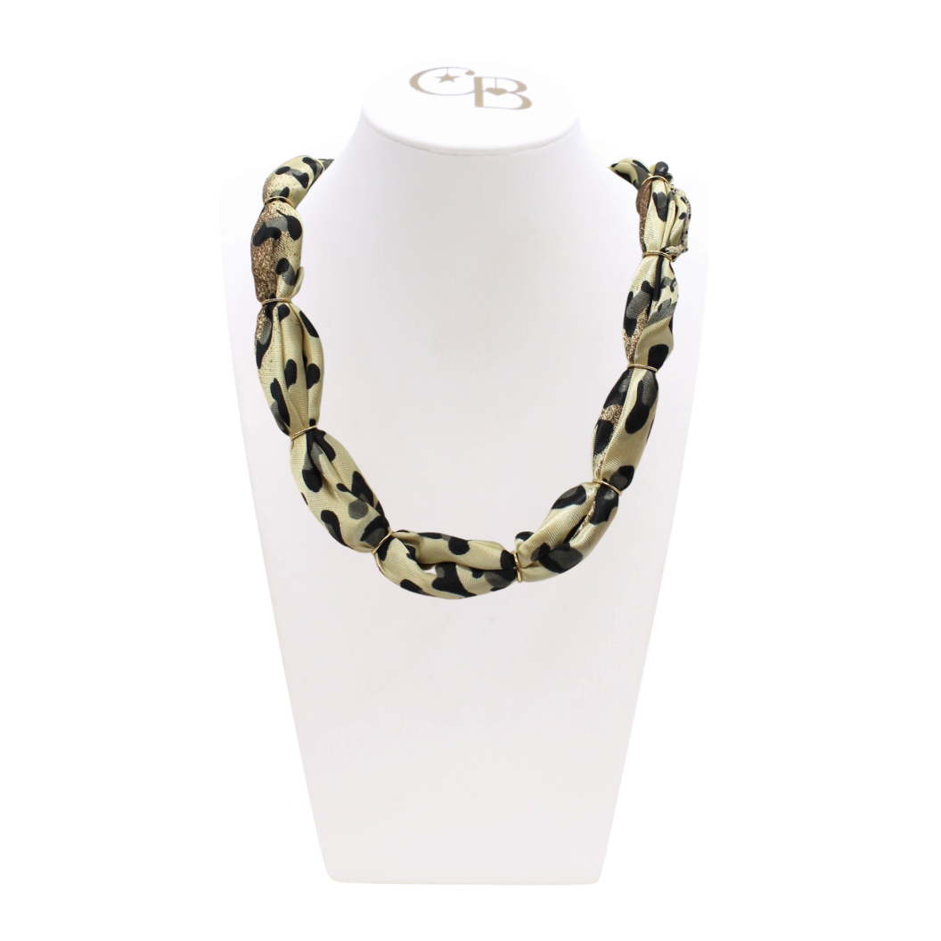 Front view of the Leopard Thick Bubble Scarf Necklace
