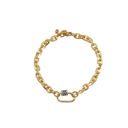 Overview of the Gold Jamesyn Charm Bracelet with Small Gabi Carabiner