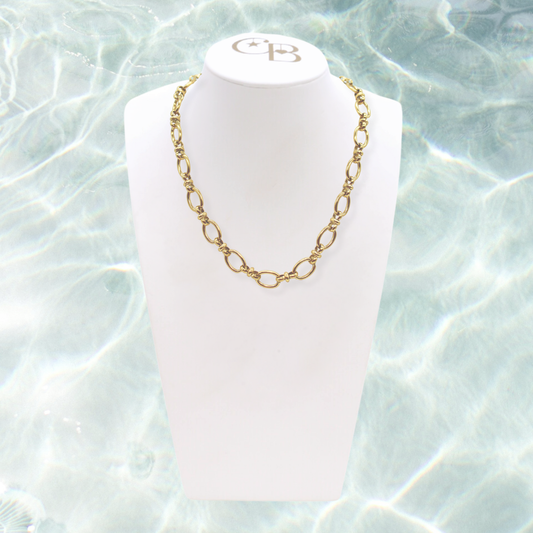 Gold Evermore Necklace on water background 