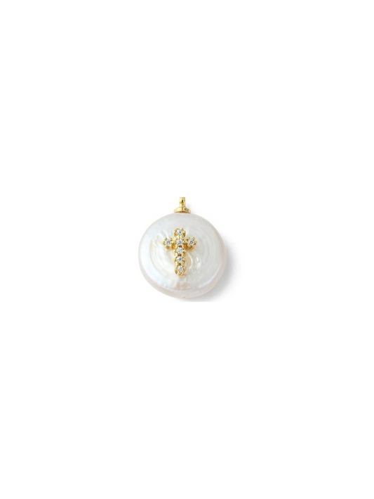 Gold Freshwater Pearl Cross Charm