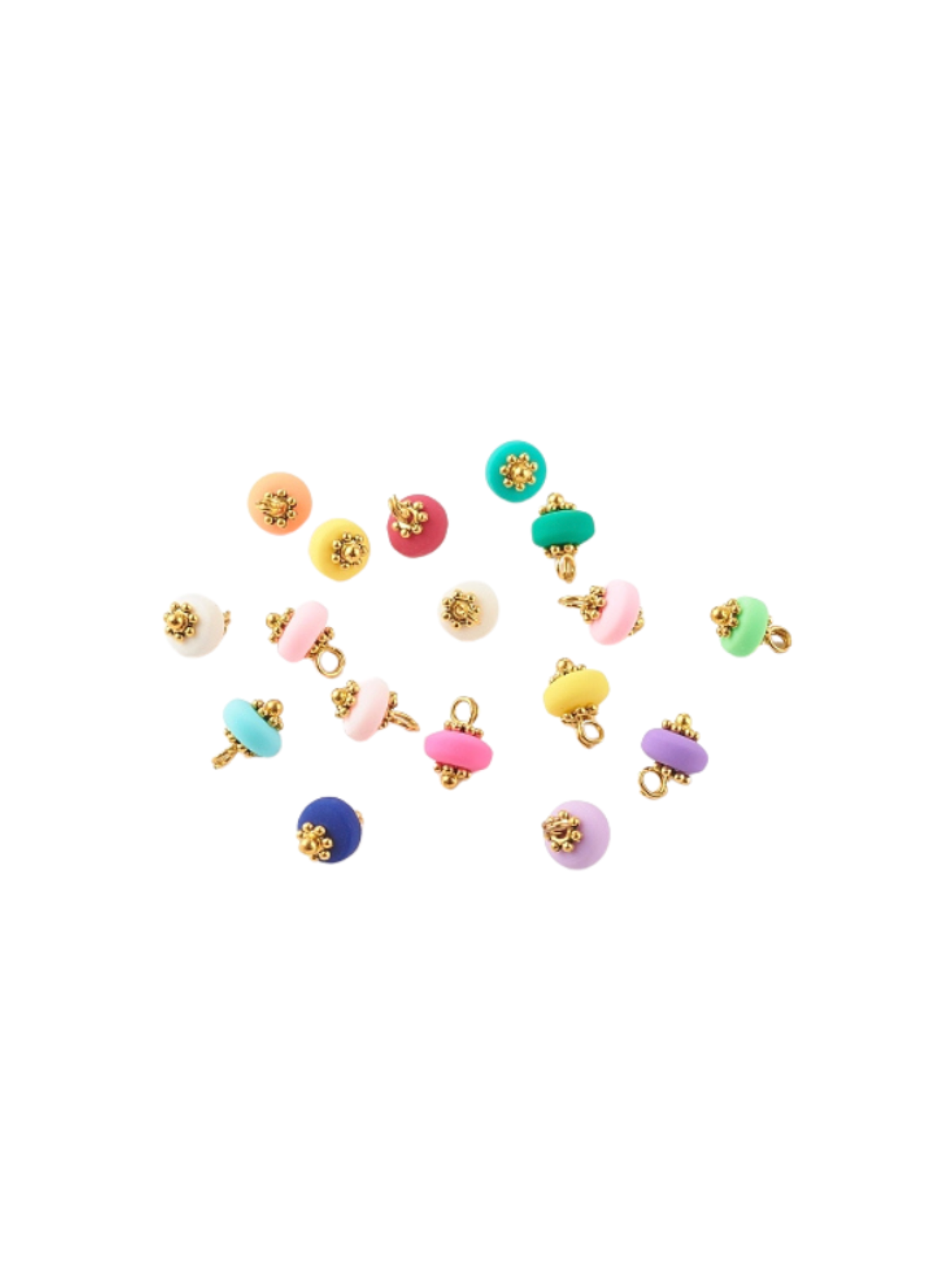 photo of Gold Clay Polymer Charm Beads in assorted colors at various angles