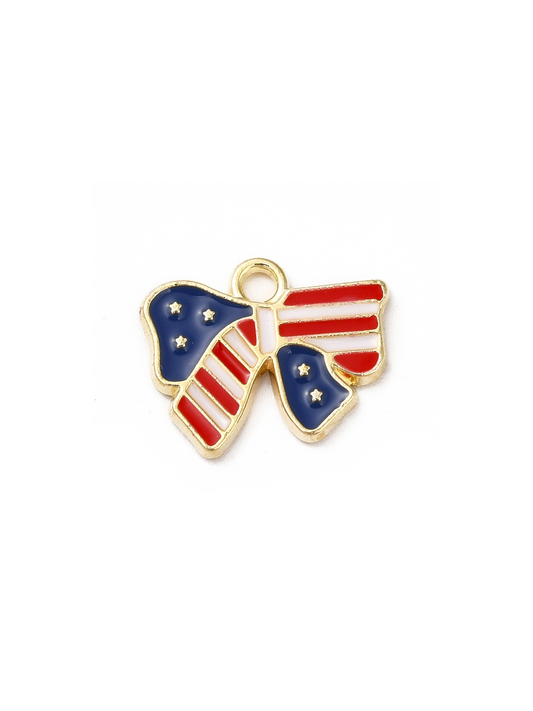 American flag bow charm on white background, front view.