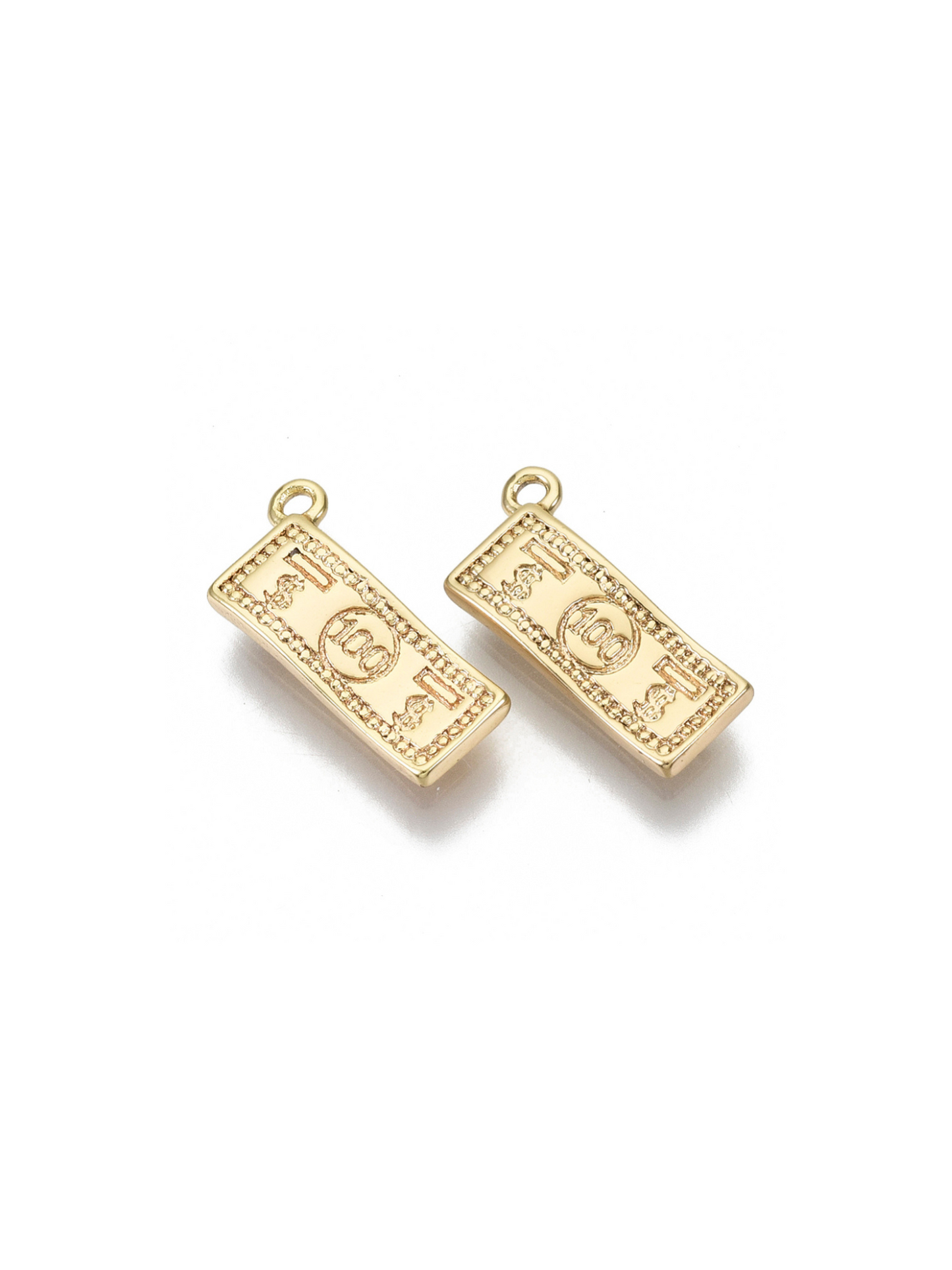 Two $100 Bill Charms on white background, front view.