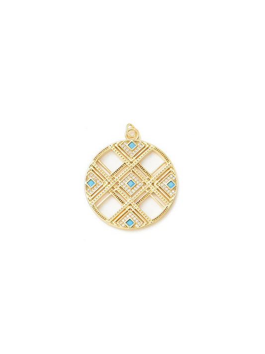 Gold Micro Pave Clear and Cyan Pendant Charm