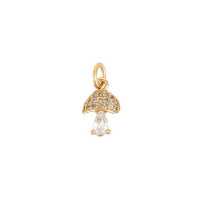 Front view of Gold Teardrop Crystal Mushroom Charm
