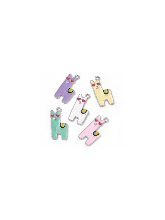 Alpaca charms together on white background.