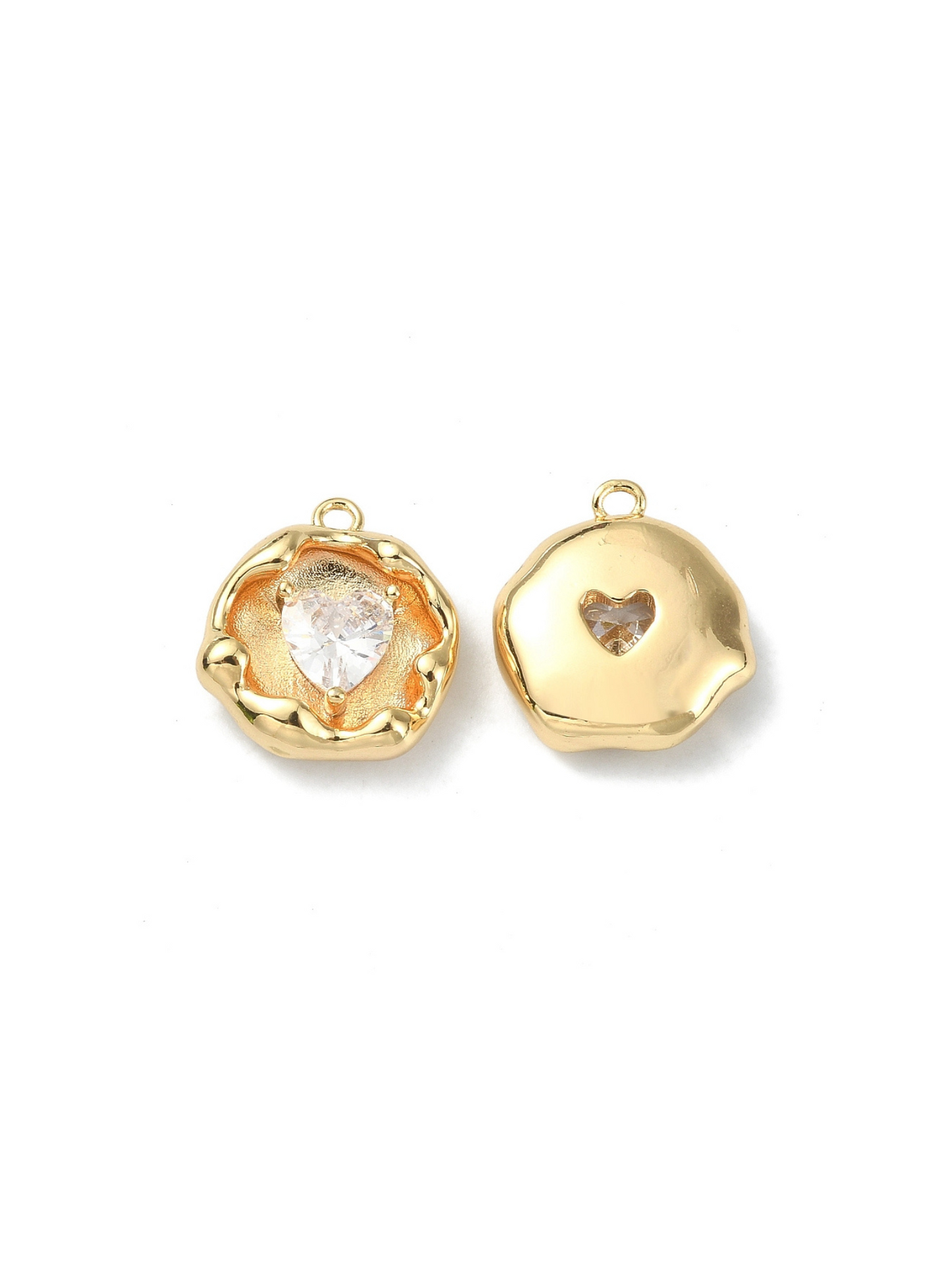 Cubic Zirconia Heart Embedded in Artistic Gold Disc