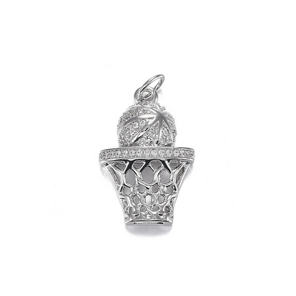 Basketball and net charm, front view.