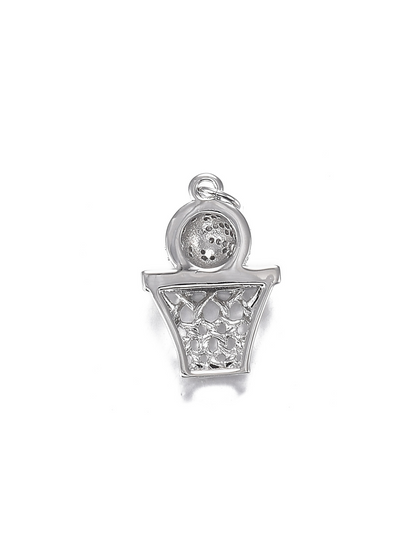 Basketball and net charm, back view.