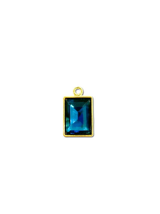 Gold Teal Glass Emerald Cut Charm