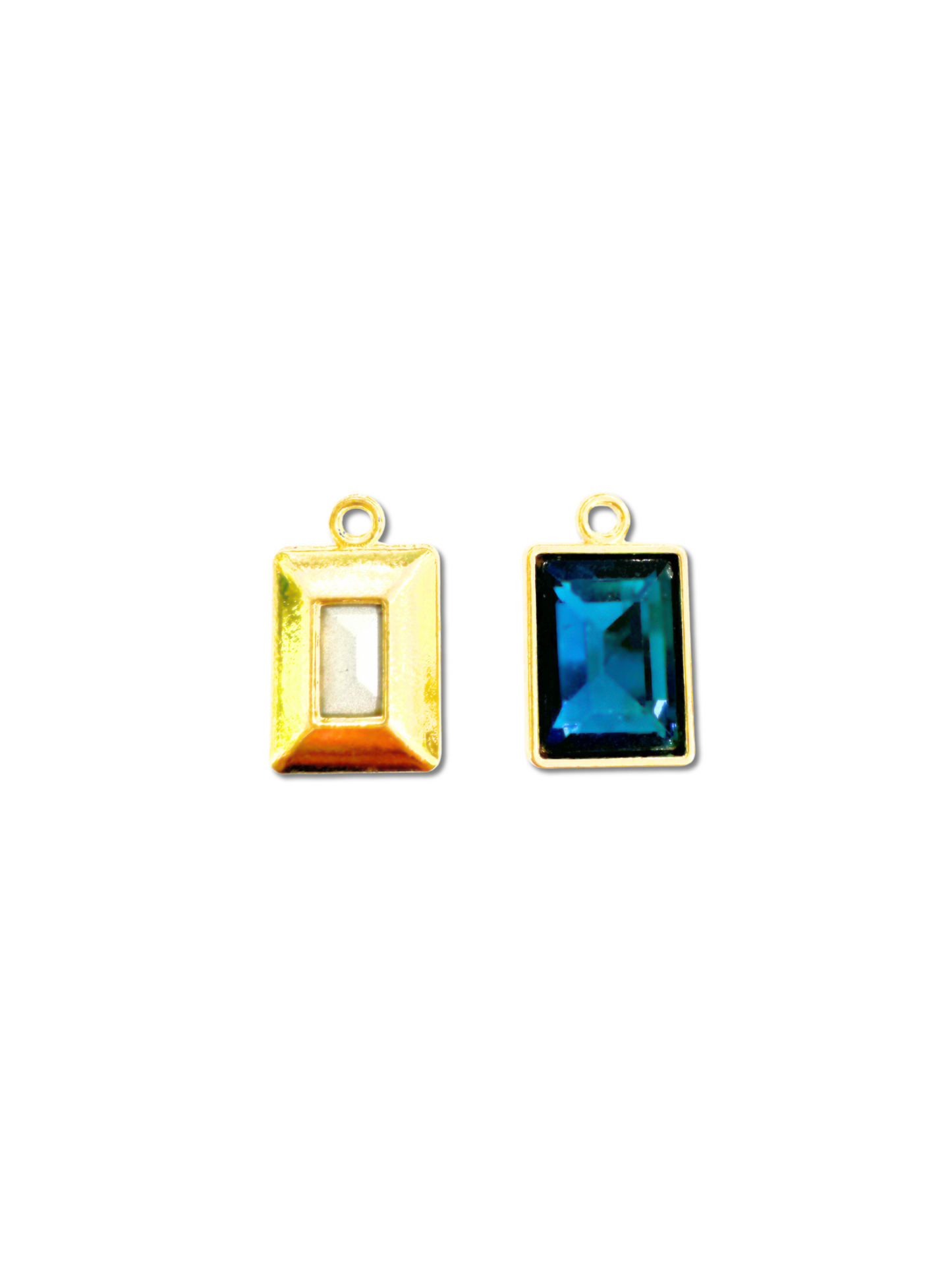 Gold Teal Glass Emerald Cut Charm