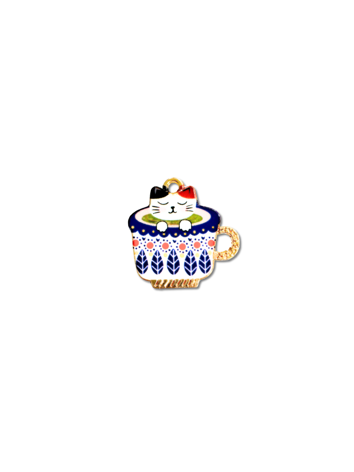 Gold Tea Cup with Kitten Charm