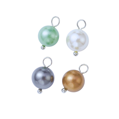Front view of Silver Pearl Charms in Assorted Colors