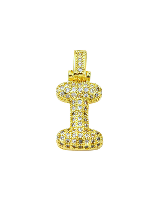 Front view of Bubble Rhinestone Letter Charm "I"