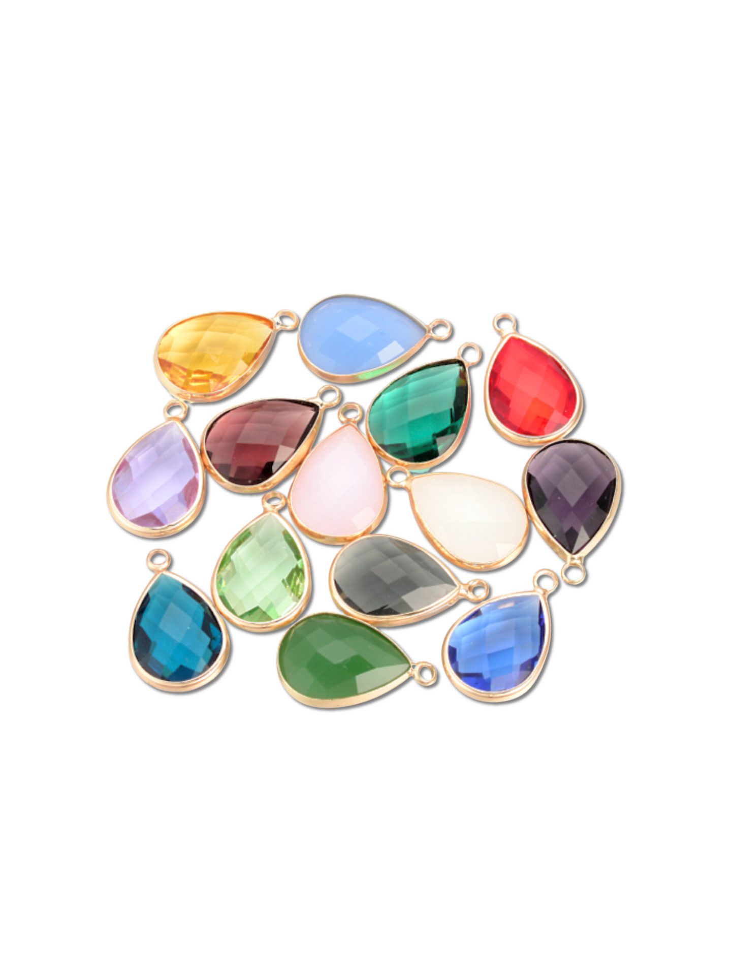 Gold Framed Large Teardrop Glass Charm - Assorted