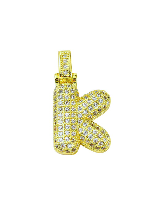 Gold Rhinestone Bubble Letter "K" Charm