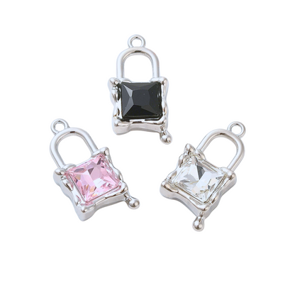 Front view of Silver Melting Glass Charms in pink, black, and clear