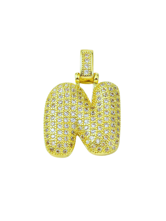 Gold Rhinestone Bubble Letter "N" Charm