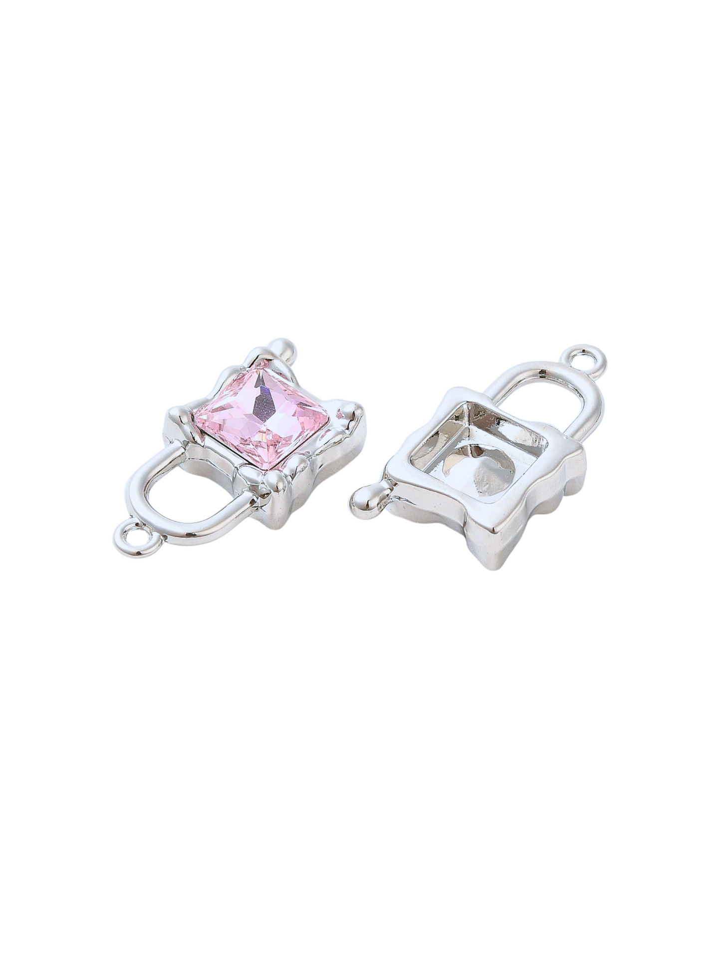 Front and back view of Silver Melting Glass Charm in pink