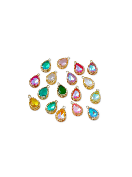 Gold Vintage Teardrop Colored Glass Charm - Assorted