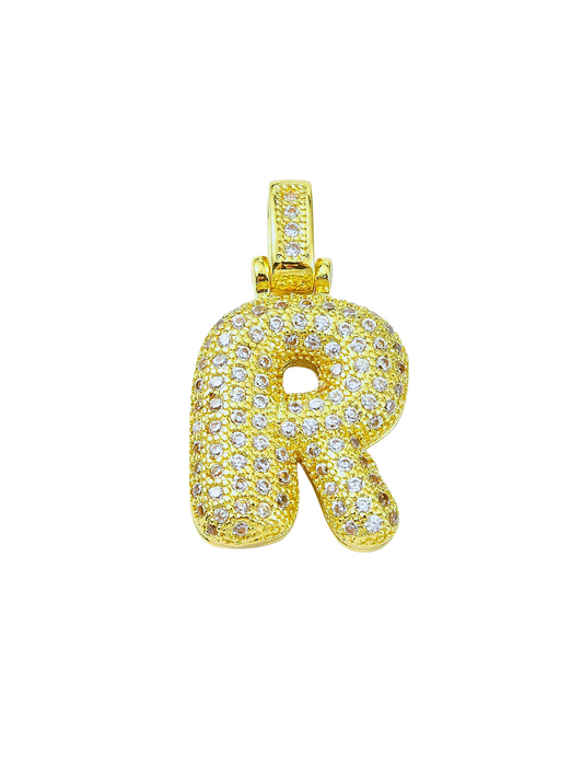 Gold Rhinestone Bubble Letter "R" Charm