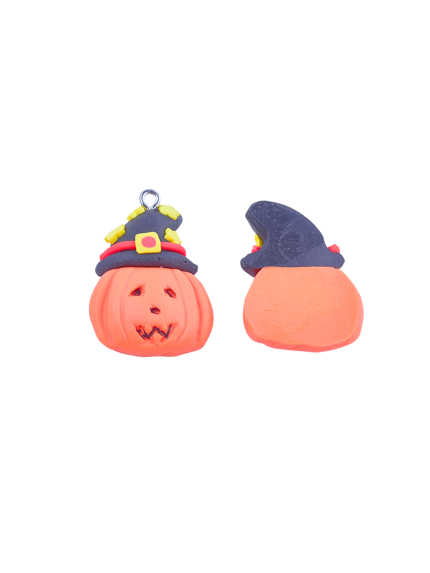 Front and back view of Witch's Hat Pumpkin Lanyard charm