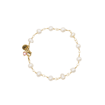 Transparent view of the Gold Beth Pearl Charm Bracelet