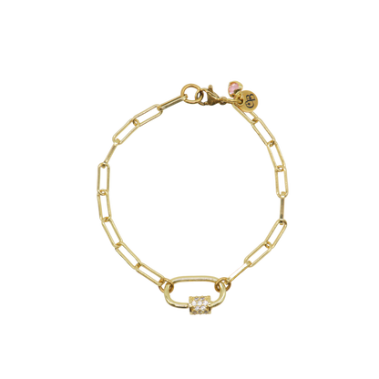 Gold Ashley Paperclip Chain Charm Bracelet with Assorted Color Cubic Zirconia Small Gabi Carabiner