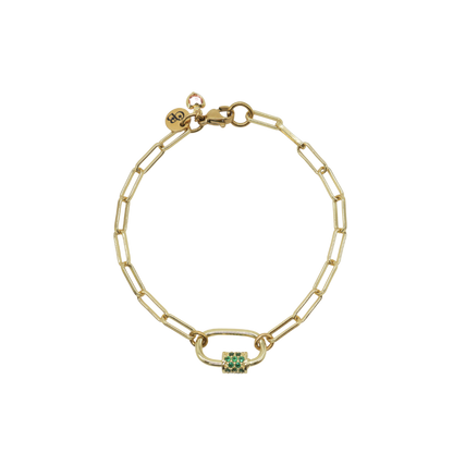 Gold Ashley Paperclip Chain Charm Bracelet with Assorted Color Cubic Zirconia Small Gabi Carabiner