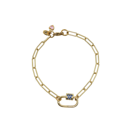 Gold Ashley Paperclip Chain Charm Bracelet with Assorted Color Cubic Zirconia Small Gabi Carabiner
