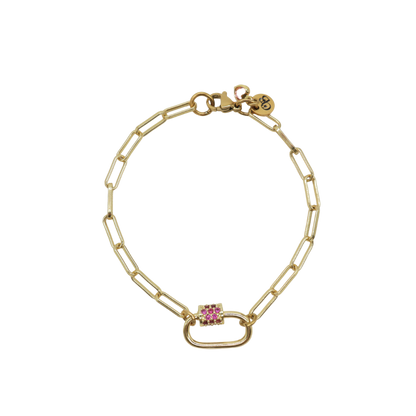 Gold Ashley Paperclip Chain Charm Bracelet with Assorted Color Cubic Zirconia Small Gabi Carabiner