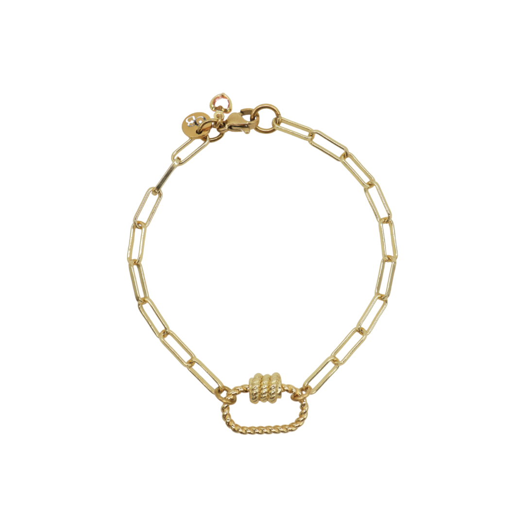 Gold Ashley Paperclip Chain Charm Bracelet with Small Bella Carabiner
