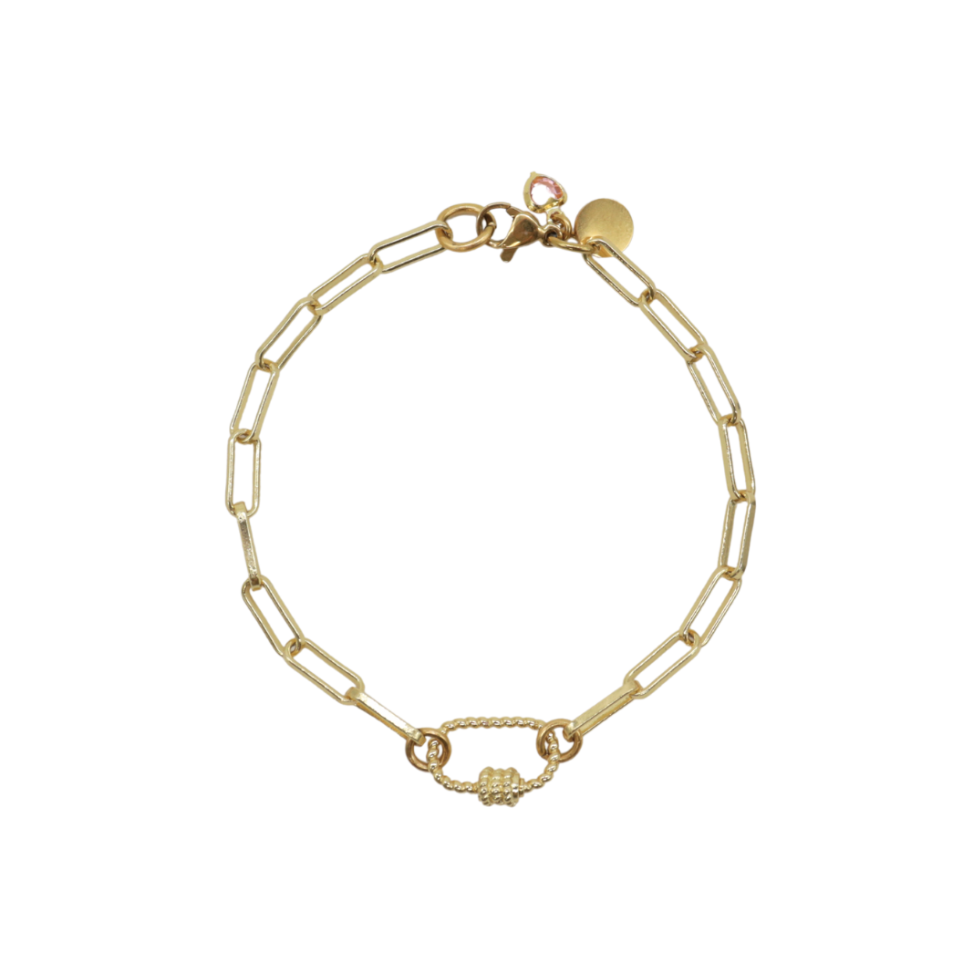 Gold Ashley Paperclip Chain Charm Bracelet with Micro Bella Carabiner