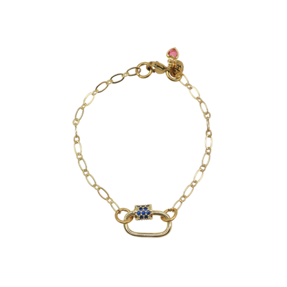Transparent view of the Gold Christie Charm Bracelet with Assorted Color Cubic Small Gabi Carabiner