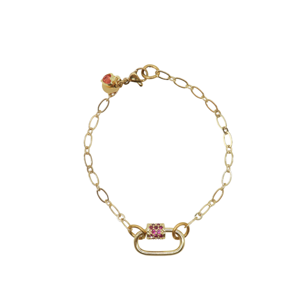 Gold Christie Charm Bracelet with Assorted Color Cubic Small Gabi Carabiner
