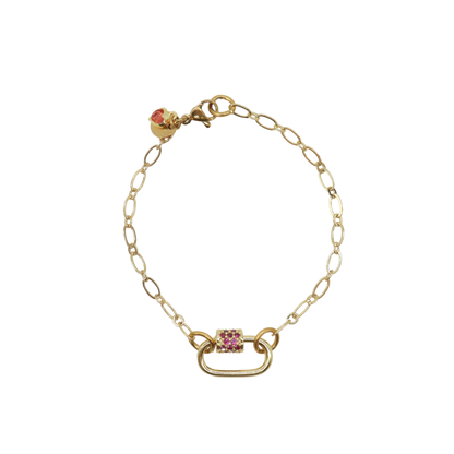 Transparent view of the Gold Christie Charm Bracelet with Assorted Color Cubic Small Gabi Carabiner