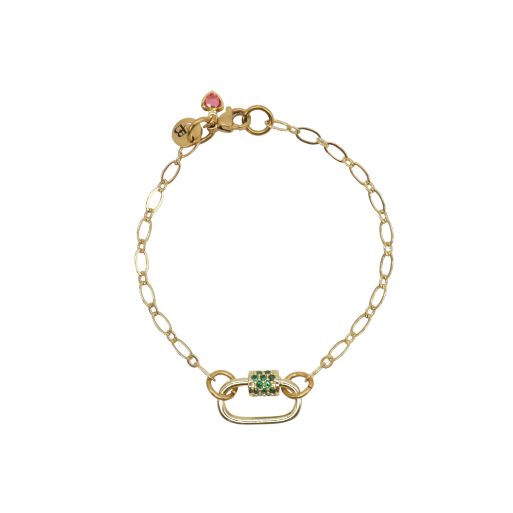 Gold Christie Charm Bracelet with Assorted Color Cubic Small Gabi Carabiner