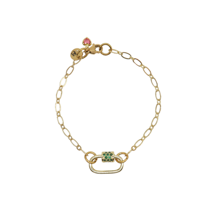 Transparent view of the Gold Christie Charm Bracelet with Assorted Color Cubic Small Gabi Carabiner